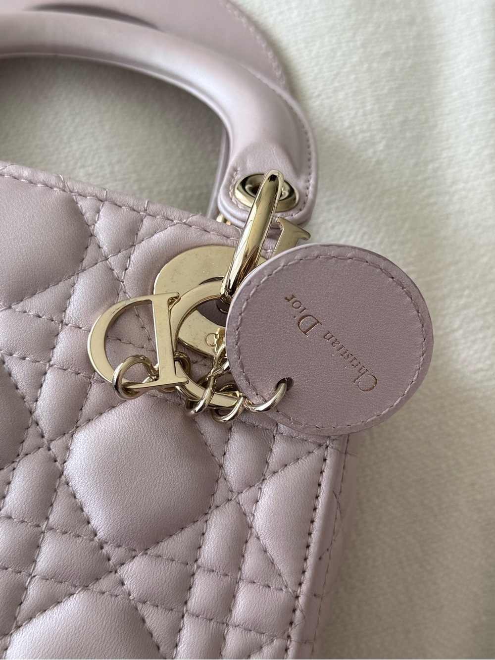 METALLIC PINK CHRISTIAN DIOR LADY DIOR MINI BAG WITH CHAIN STRAP - Picture 8 of 16